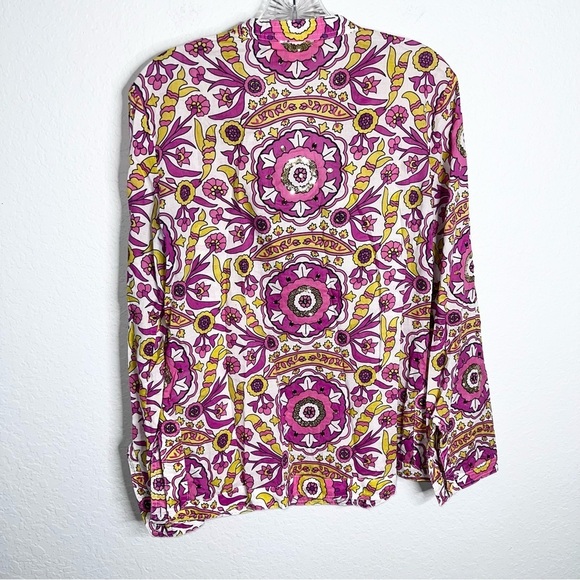 Tory Burch Top Women’s 8 Blouse Shirt Sequin Printed Floral Slit Sleeves C5 - Picture 5 of 11